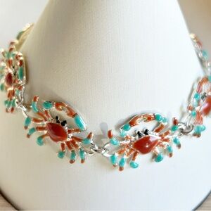 Colorful Crab Motif Enamel Bracelet with Coral and Turquoise Hues